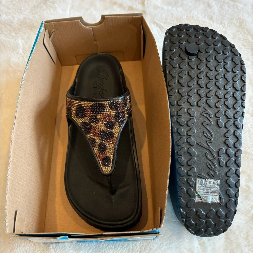 NWT Skechers Leopard Print Sandals Black and Brown Size 9 - Picture 7 of 9